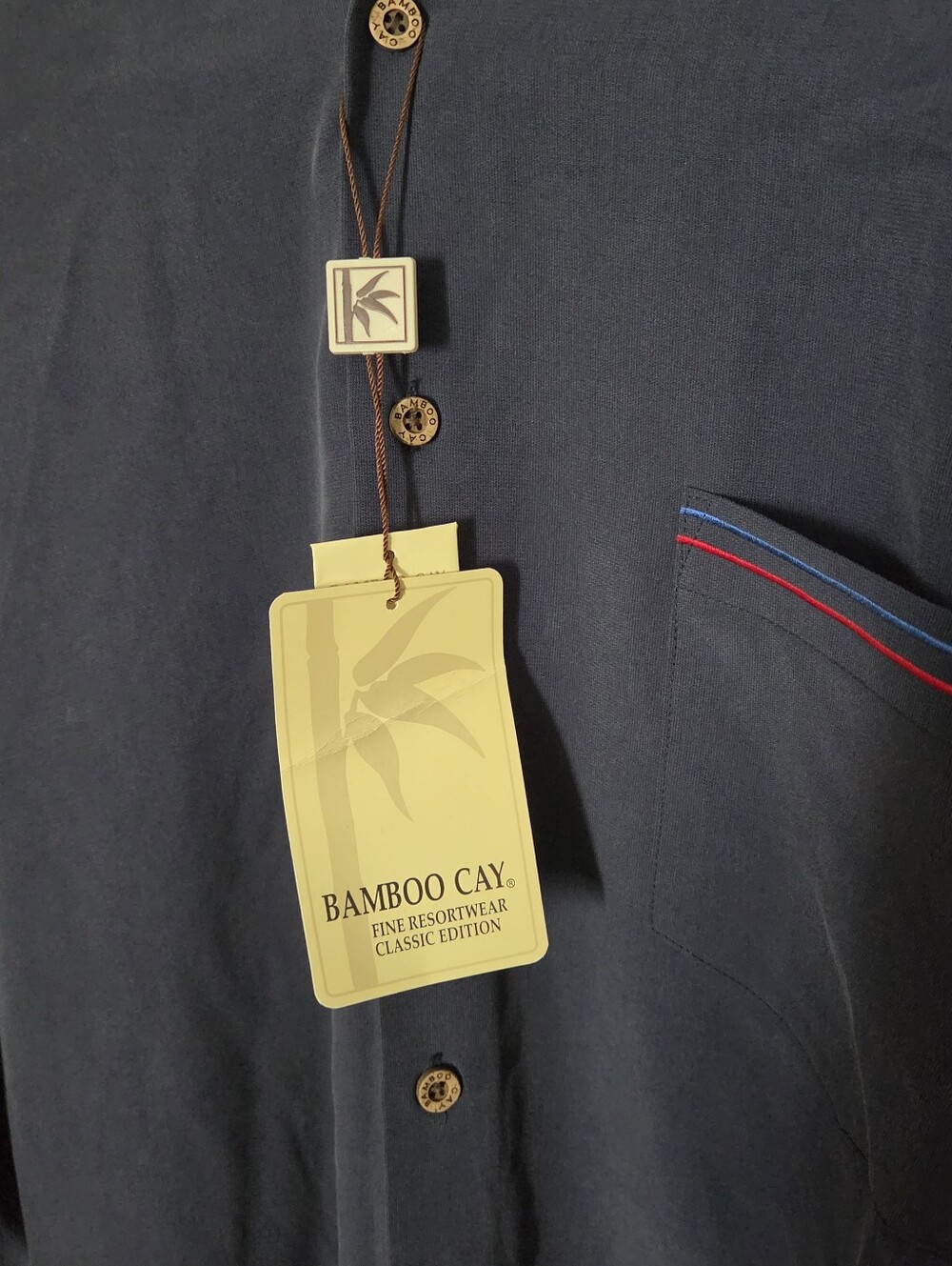 NWT Bamboo Cay Mens Navy Blue USA Flag Air Force Fighter Jets Embroidered Shirt - Picture 5 of 10